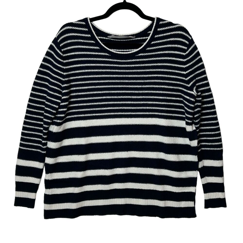 Athleta Kennewick Breton Oversized Stripe Sweater Navy Blue/White Women's Medium